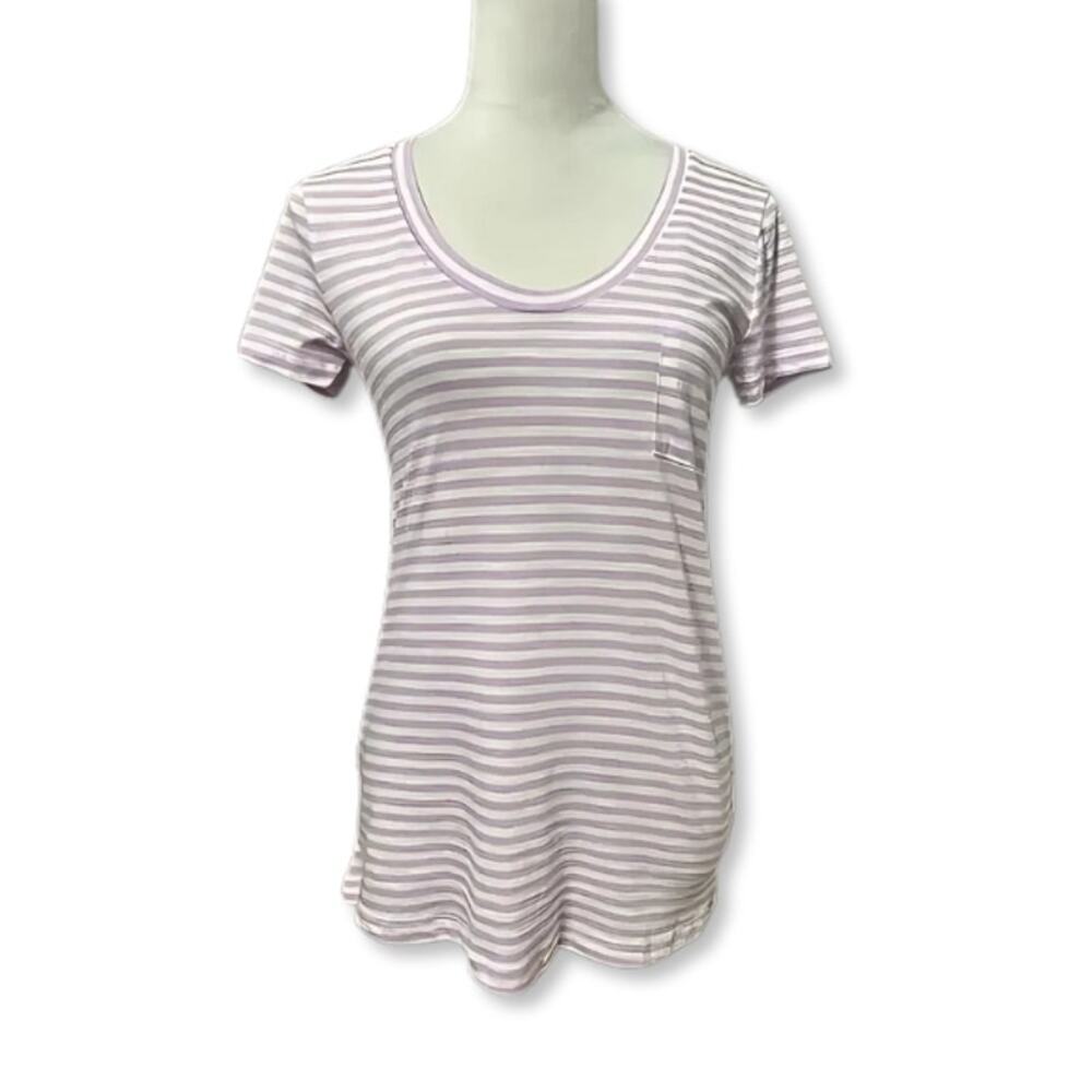 Caslon Short Sleeves T-Shirt Scoop Neckline Striped White Purple Women's XS NWOT
